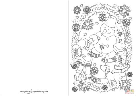 children  snowman  celebrating happy  year card coloring page