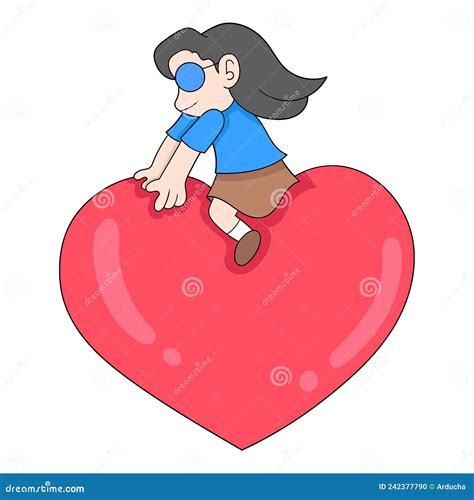 girl is riding big valentine love doodle icon image kawaii stock