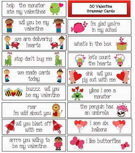 valentine themed grammar cards classroom freebies