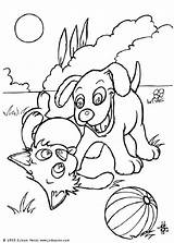 Cachorro Perros Coloriage Katze Hund Ausmalen Jouent Gatos Brincando Pintar Colorier Perritos Cachorros Coloriages Ausmalbilder Hellokids Animais Animaux sketch template