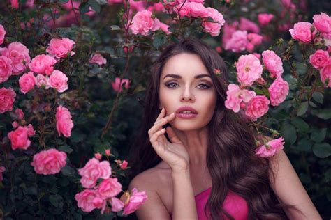 woman  pink roses