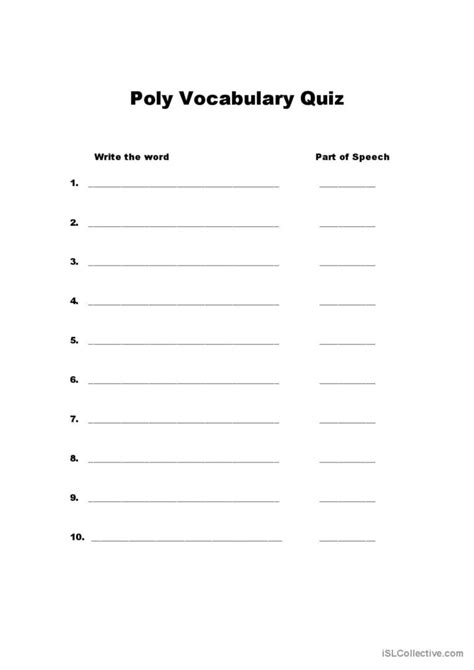vocabulary quiz template english esl worksheets