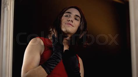 Trans Man Wearing Dress And Wig Stock Image Colourbox