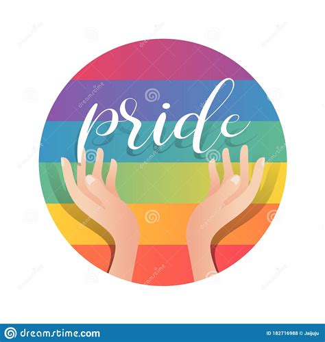 hand hold care pride text in circle rainbow color vector design stock