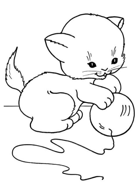page  cat playing  yarn coloring pages