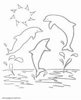 Coloring Animals Sea Pages Jumping Dolphins Sheets Printable sketch template
