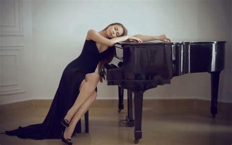 1280x768 girl in black dress leaning over piano 1280x768 resolution hd