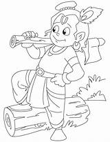 Coloring Pages Krishna Hanuman Lord Kids Bheem Baby Colouring Ganesh Wood Cutting Axe Chhota His Sudama Chota Getcolorings Getdrawings Color sketch template