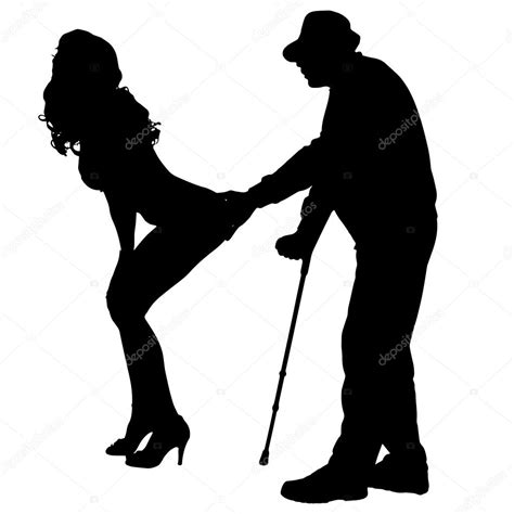 vector silhouette of a man with a sexy woman — stock