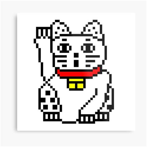 Pixel Lucky Cat Wall Art Redbubble