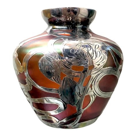 Art Nouveau Bohemian Art Glass Silver Overlay Vase Chairish