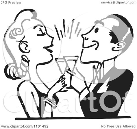clipart retro black and white couple toasting royalty free vector