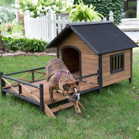 large solid wood outdoor dog house  spacious deck porch unqfurniture dog house cool dog
