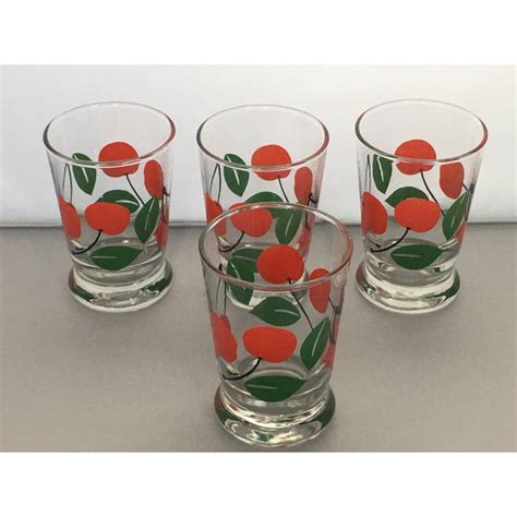 Vintage Cherry Patterned Juice Glasses Set Of 4 Chairish