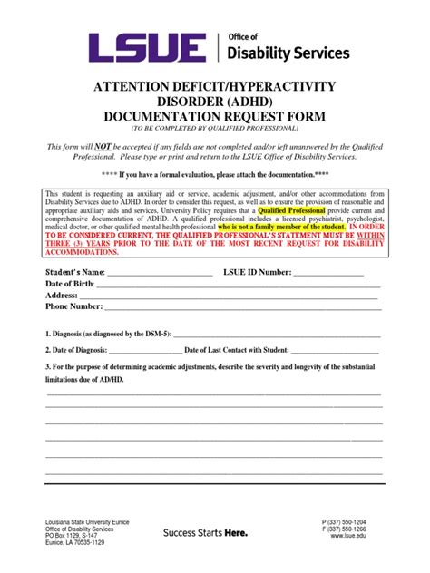 adhd documentation form  attention deficit hyperactivity