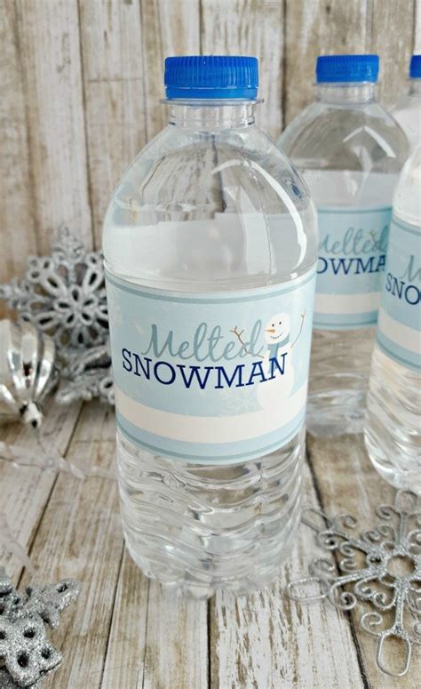melted snowman water bottle labels dgital printable