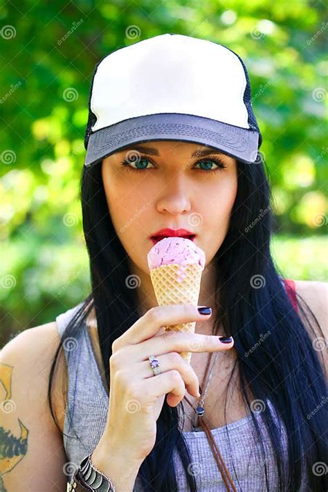 Portrait Of Seductive Grunge Girl With Ice Cream Stock Image Image Of