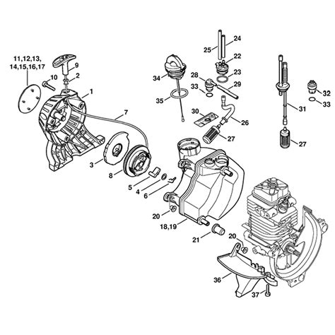 stihl fs  brushcutter fsr parts diagram rewind starter fuel tanks