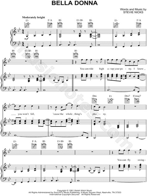 stevie nicks bella donna sheet music in bb major transposable
