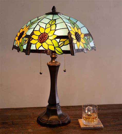 tiffany style stained glass sunflower themed table lamp wind and weather