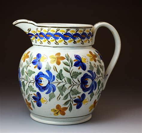 antique english pottery prattware pottery pitcher staffordshire  yorkshire  john howard