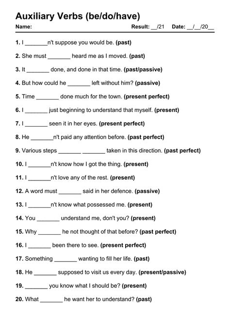 printable auxiliary verbs  worksheets  answers grammarism