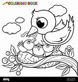 Nido Uccelli Vogels Ninho Passaro Svegli Leuke Kleurende Mamma Uccello Livro Niedlichen Fütterung sketch template