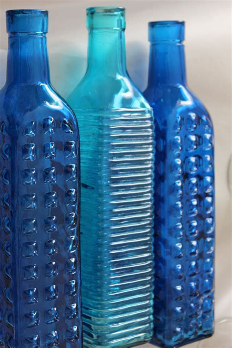 set   cobalt blue glass bottles dark navy colored wedding