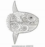 Underwater Moon Fish Adult Zentangle Vector Style Coloring Shutterstock Stock Preview sketch template