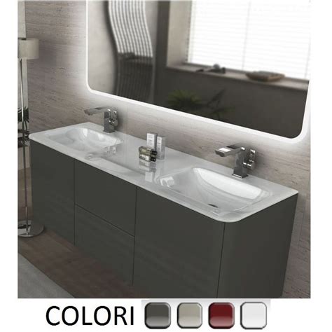 Lavabo angolare sospeso 44x36 cm salvaspazio in ceramica bianca lucida. Mobile bagno live 140 doppio lavabo arredo sospeso in piÃ¹ colori