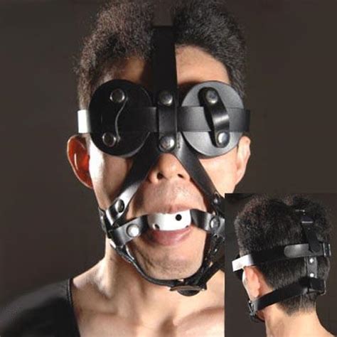 2015 sexy costume men leather head harnesses fetish muzzles mouth ball