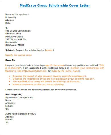 cover letter  scholarship  ms word
