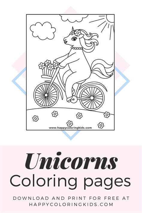 unicorns coloring pages  print unicorn riding  bicycle unicorn