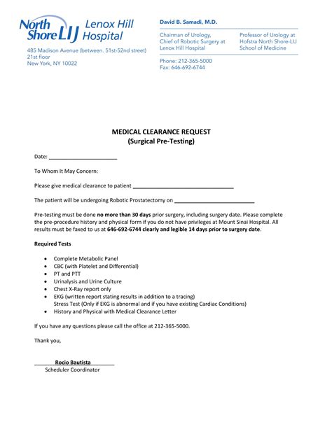 medical clearance letter  surgery certify letter