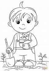 Coloring Boy Pages Little Cute Seedling Holding Printable sketch template