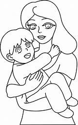 Mother Mom Clipart Outline Child Coloring Clip Drawing Line Son Cliparts Color Mothers Baby Sad Single Parent Children Father Kids sketch template