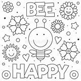 Coloring Bee Flowers Happy Book Illustration Vector Stock Cartoon sketch template