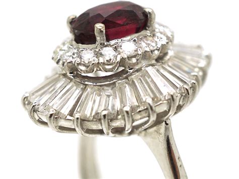 14ct white gold baguette diamond and ruby ballerina ring 519n the