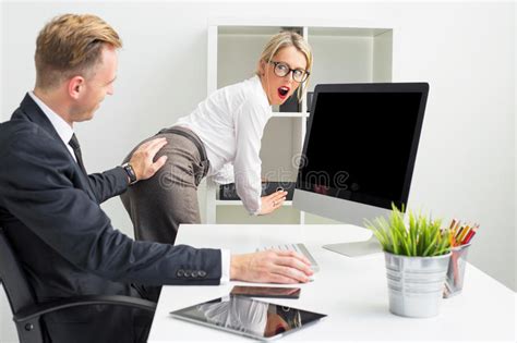 Business Man Touching Secretaries Stock Image Image Of Secretary