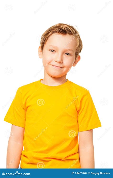 cute kid  yellow  shirt stock photo image  white