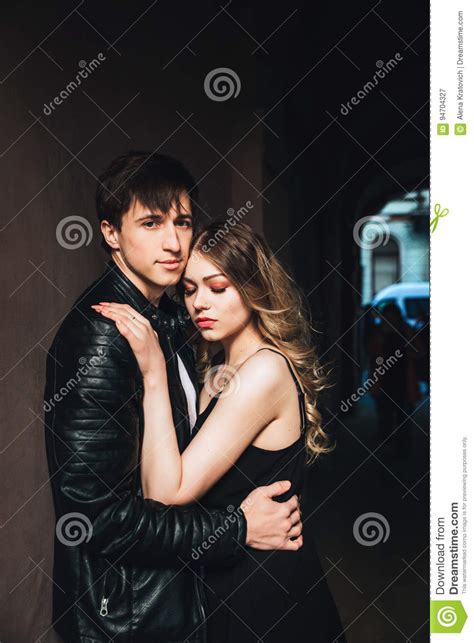 Portrait Of Couple Beautiful Couple Touching At Each Other Outdoor