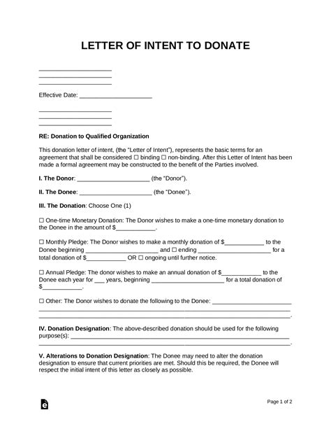 donation letter  intent template  word eforms