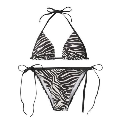 Ydkzymd Bikini Sets Bathing Suit For Women Zebra Print Halter Low Rise