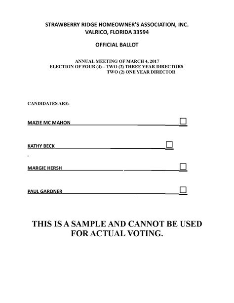 hoa voting ballot template  printable templates