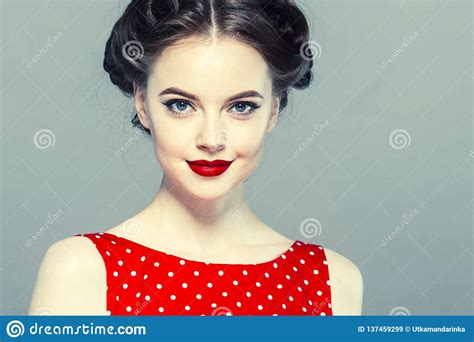 pin up woman portrait beautiful retro female in polka dot