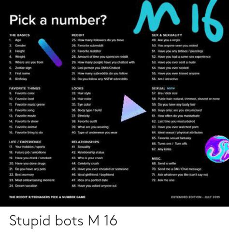 Mi6 Pick A Number The Basics Reddit Sex A Sexuality 25 How Many