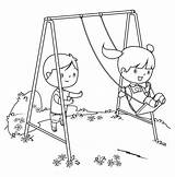 Swing Coloring Playing Children Porch Book Vector Illustrations Stock Clip sketch template