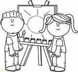 Kids Painting Clip School Paint Clipart Coloring Pages Easel Splatter Children Kid Drawing Ms Palette Boy Microsoft Color Outline Artist sketch template