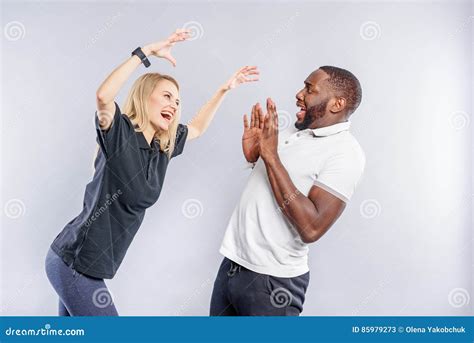 joyful couple is fooling around together stock image image of look