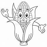 Corn Cob Coloring Funny Smiling Character Cartoon Pages Colouring Kids Drawing Illustration sketch template